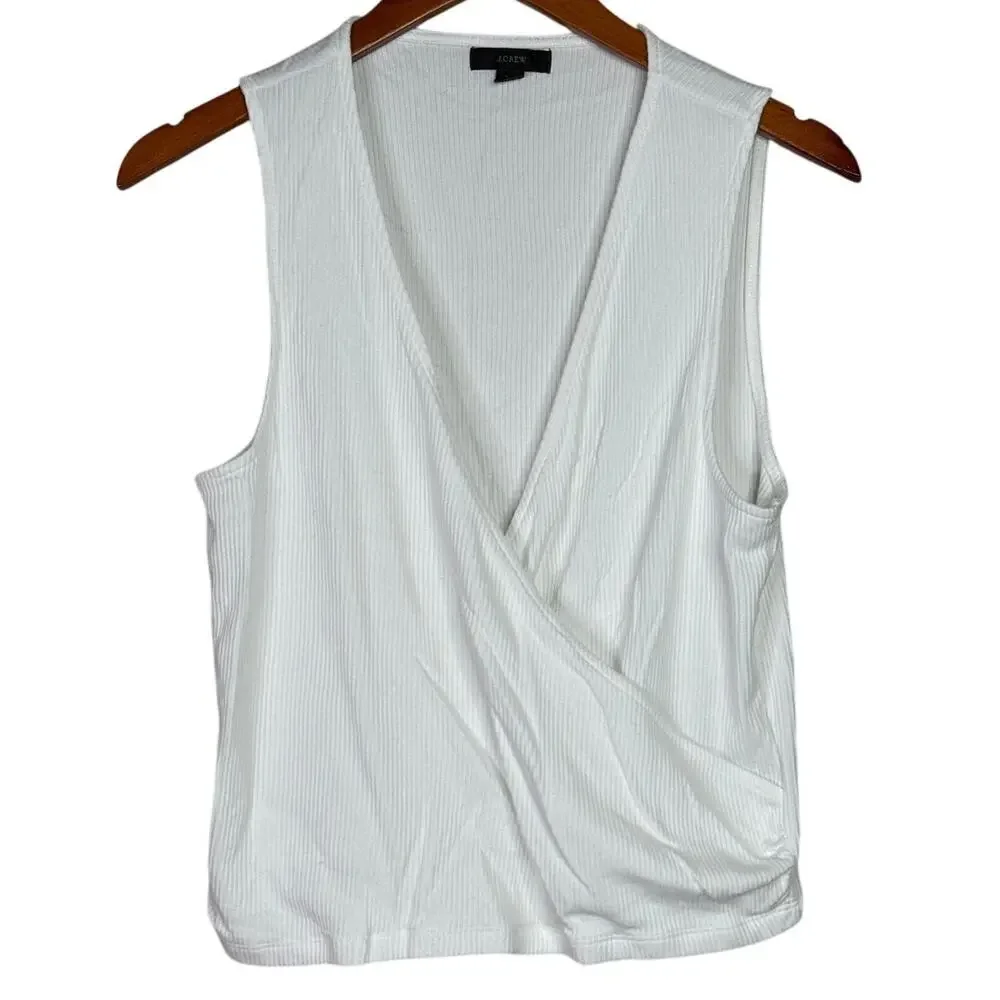J. Crew Sleeveless Ruched Wrap Stretch Tank Top Vintage Soft Ribbed XL White